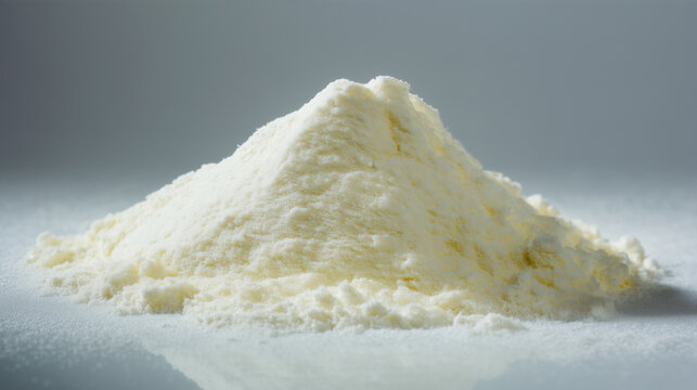 Creatine monohydrate powder in a neat pile on a reflective surface  