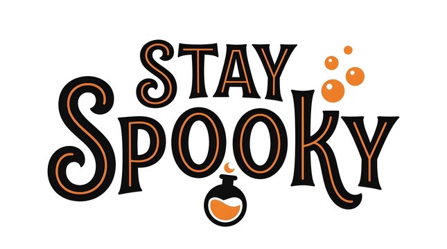 Hand lettered stay spooky phrase featuring pumpkins and beautiful autumn colors ideal for halloween themed decorations and all kinds of seasonal designs