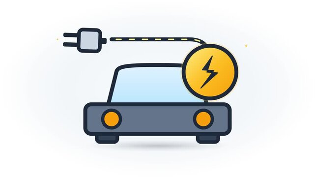 A flat vector icon representing an electric vehicle with a charging plug and lightning bolt symbol.