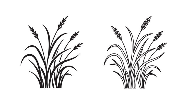 salt marsh grasses vector icon silhouette with line art silhouette silhouette with line art vector icon