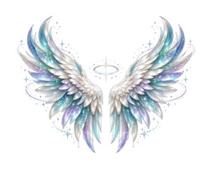 Obraz premium PNG Ethereal turquoise angel wings with sparkling celestial accents