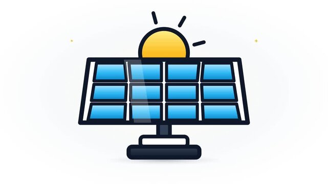 A flat vector icon representing solar panel energy collection with a sun symbol.