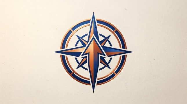 Compass logo in blue and gold design with an arrow pointing upwards, representing business direction and success.