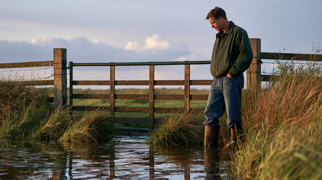 Farmer Checking a Wildlife Gap Under a Pasture Gate