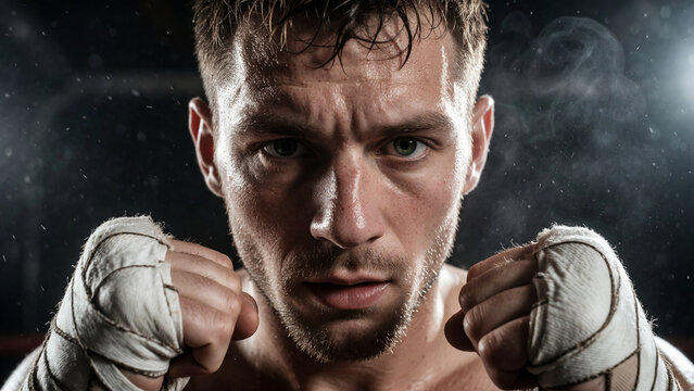 Determined male boxer staring at camera