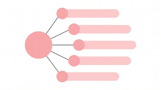 Pink mind map template with five branches isolated on white background