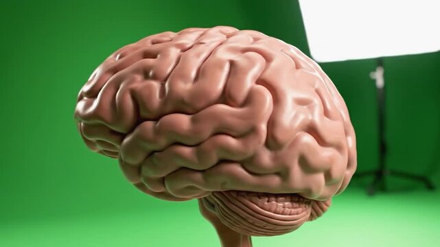 Detailed human brain model rotating on green screen for medical and educational purposes