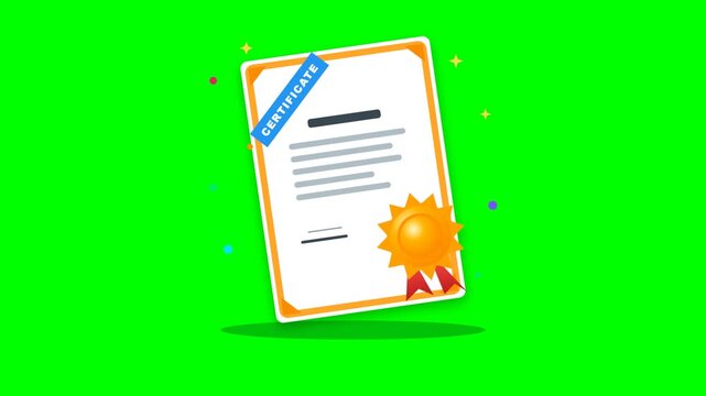 A digital illustration of a formal certificate with a golden seal on a green background.