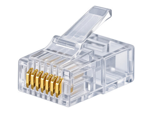 Transparent RJ45 Cat6 Ethernet Cable Modular Plug Connector on Transparent Background PNG