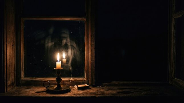 Dramatic Candlelight Glow in Mysterious Dark Interior