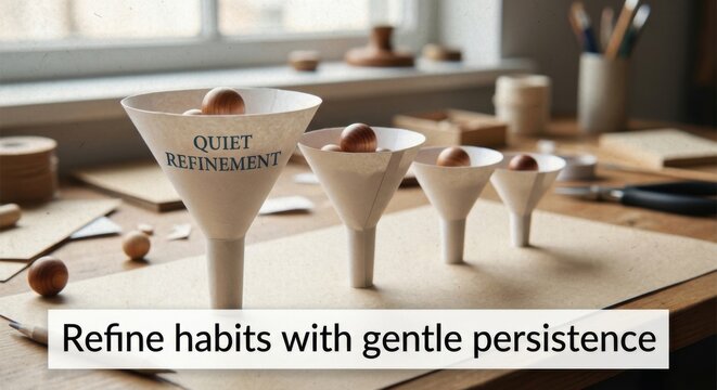 Funnel metaphor for quiet refinement and gentle persistence in habit formation