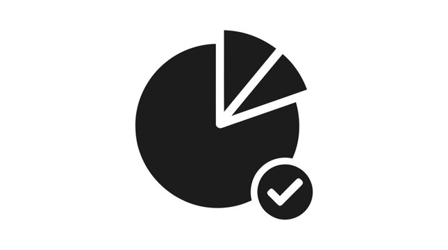 Vector illustration of pie chart icon with check mark symbol on a transparent background