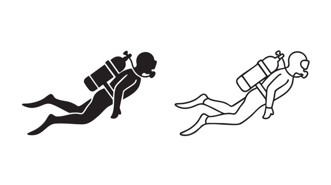 scuba diver silhouette with line art vector icon design