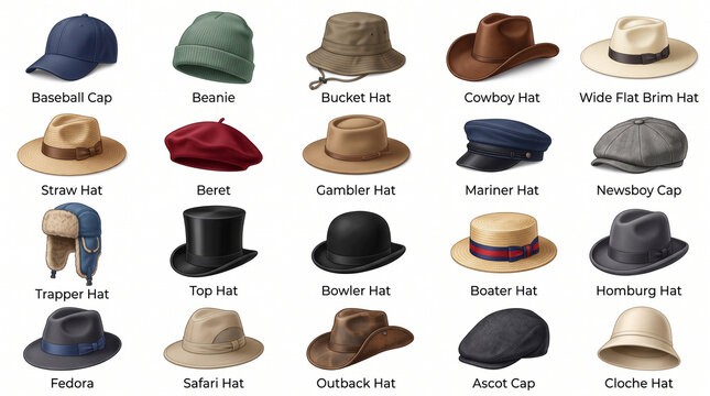 Men&rsquo;s Hat Styles Collection Isolated on White Background
