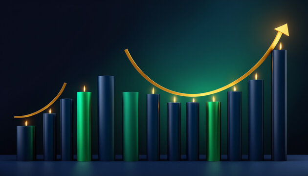 Rising candlestick chart with glowing golden trend