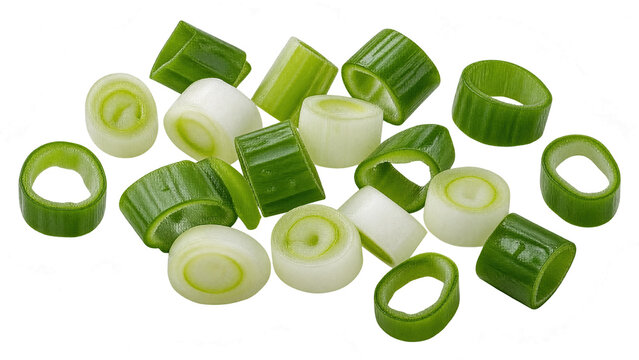 Chopped Fresh Green Scallion Spring Onion Slices on Transparent Background PNG