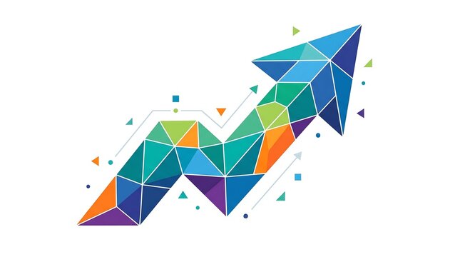 Vibrant geometric financial arrow showing upward growth trends against clean white background for modern business analysis