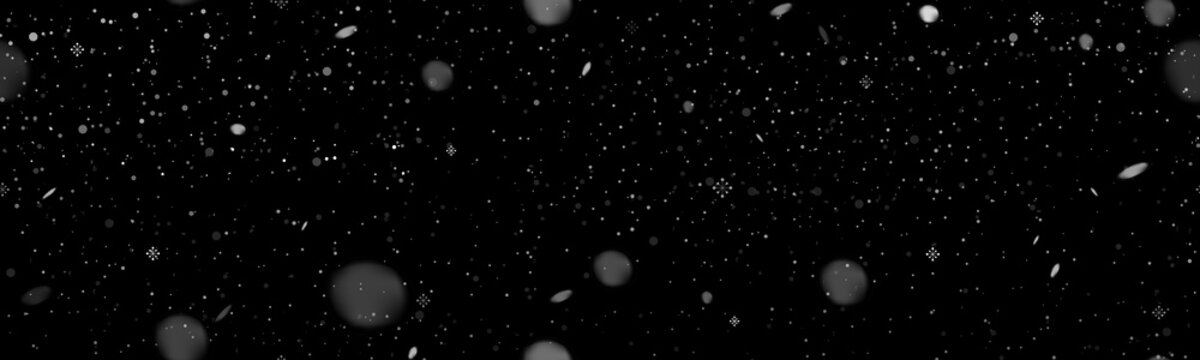 Seamless snow pattern with falling snowflakes and soft bokeh particles, Vector Winter Christmas background for holiday design, Illustration New Year banner, wrapping paper, textile festive decoration