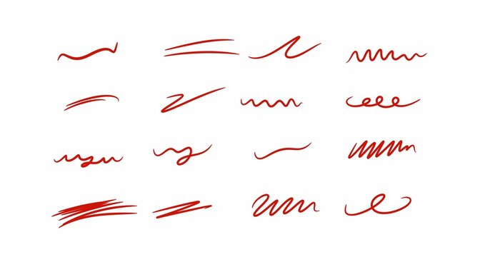 Red Hand Drawn Scribble Strokes and Abstract Doodle Lines Collection