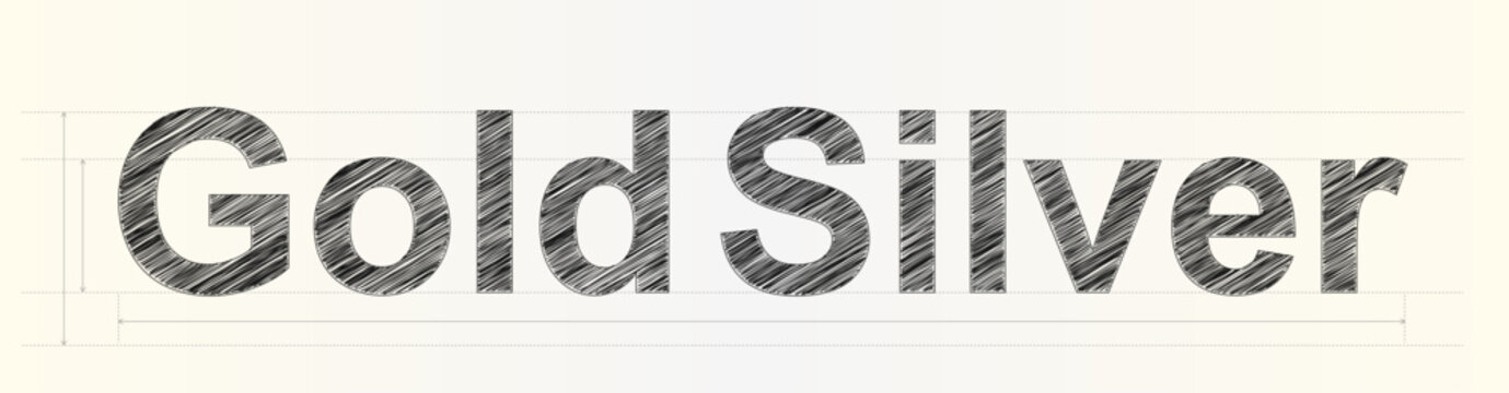 Elegant hand drawn typography featuring the words Gold Silver with a modern sketch texture effect