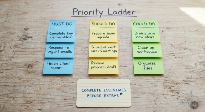 Priority Ladder Concept Using Sticky Notes to Organize Tasks and Planning