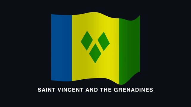 Flag of Saint Vincent and the Grenadines waving in the wind. Seamless looping 4K animation of the national flag of Saint Vincent and the Grenadines.
