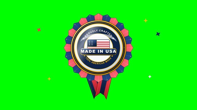 Made in USA circular badge emblem isolated on a vibrant green background.