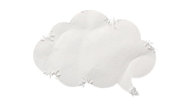 Fluffy white speech bubble illustration with soft brushstroke texture isolated on transparent background