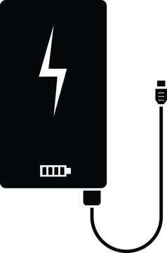 Power Bank with Cable Silhouette Isolated on White Background