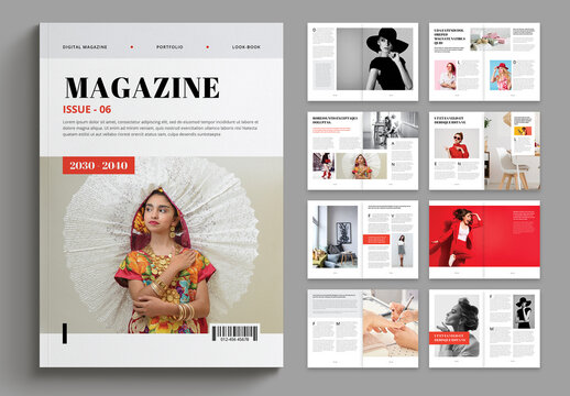 Red Color Magazine Layout