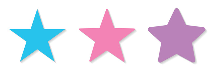 Obraz premium Three Colorful Five Point Star Icons, Bright Rating and Decorative Symbols for Reviews, Awards and Creative Design, Vector Illustration.