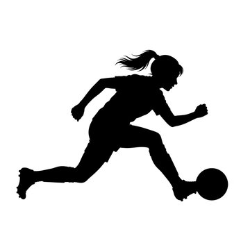 Female soccer player nutmeg skill move silhouette, dribbling past art