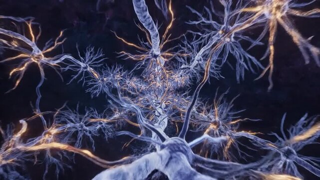 Complex network of neurons transmitting electrical signals across synapses in the brain