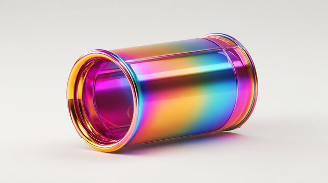 Colorful metallic can lying on a flat surface with reflections and shine