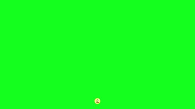 Golden coin with pound symbol spins on green screen. Simple animation shows money value clearly. Perfect for finance or economic themed projects. Use this for budget, cost, or currency related visuals