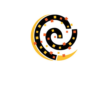 Abstract spiral with squares and crescent shape