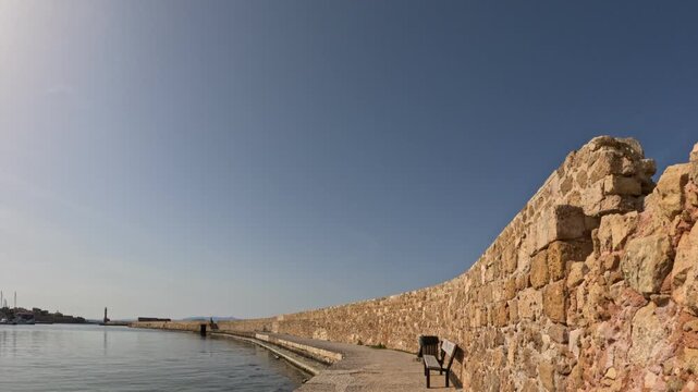 Chania Harbor Wall Approach Along Historic Fortifications