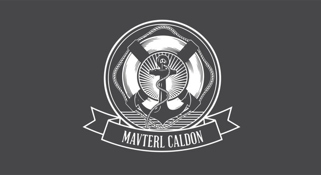 Vintage nautical marine badge with lifebuoy and anchor emblem ship logo retro vector illustration