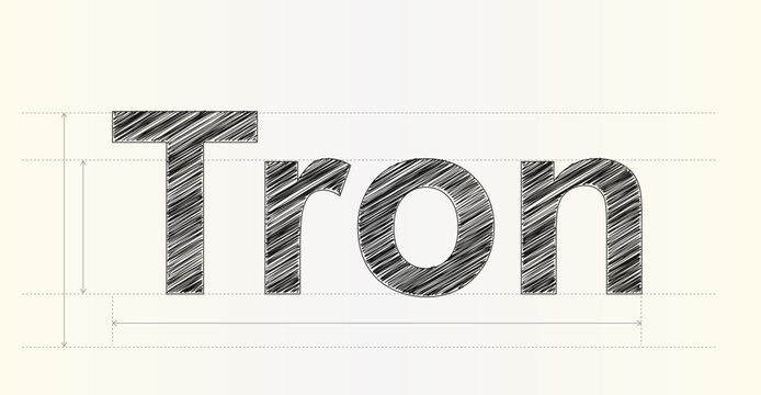 Futuristic style typography graphic featuring the word Tron rendered in a detailed hand drawn scribbled pen texture