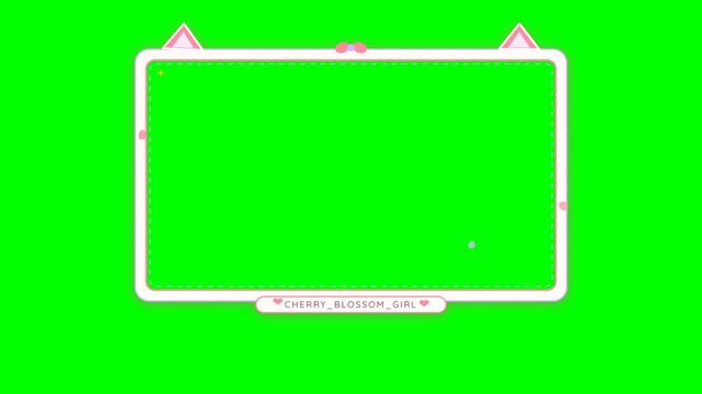 Cute kawaii style streaming overlay frame with cat ears and green screen background.
