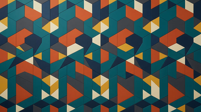 Abstract geometric pattern featuring overlapping orange teal and grey triangles abstract geometric triangle background interior structure colorful
