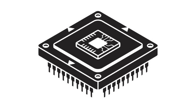 Vector illustration of isometric microchip processor icon for hardware technology on a transparent background