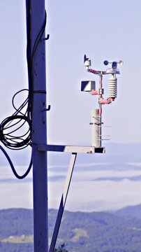 Wind Speed Meter on iron pillar landscape view in background