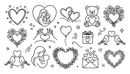 Fototapeta premium Love and Family Icon Set, Decorative Elements, Illustration for Design Projects