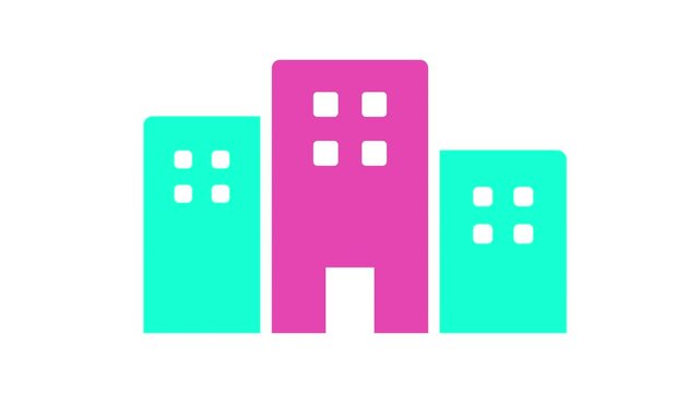 Pink and teal buildings stand side by side. Minimalist design suits modern urban themes. Perfect for digital projects or presentations. Simple shapes convey clear architectural ideas