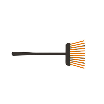 Garden rake with orange tines and dark handle