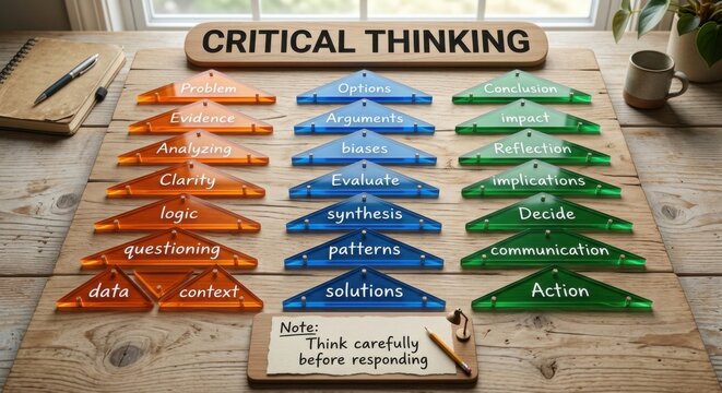 Critical Thinking Process Layout Featuring Acrylic Triangles and Note