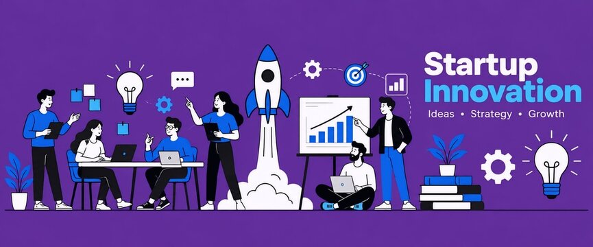 Business professionals working on startup innovation and strategy development to achieve rapid growth with team collaboration