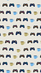 Video Game Controllers and Coffee Cups Pattern © diva