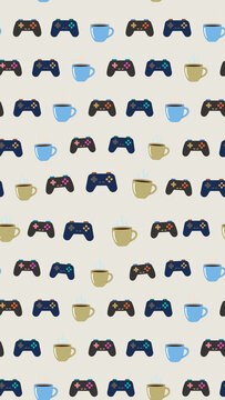 Video Game Controllers and Coffee Cups Pattern